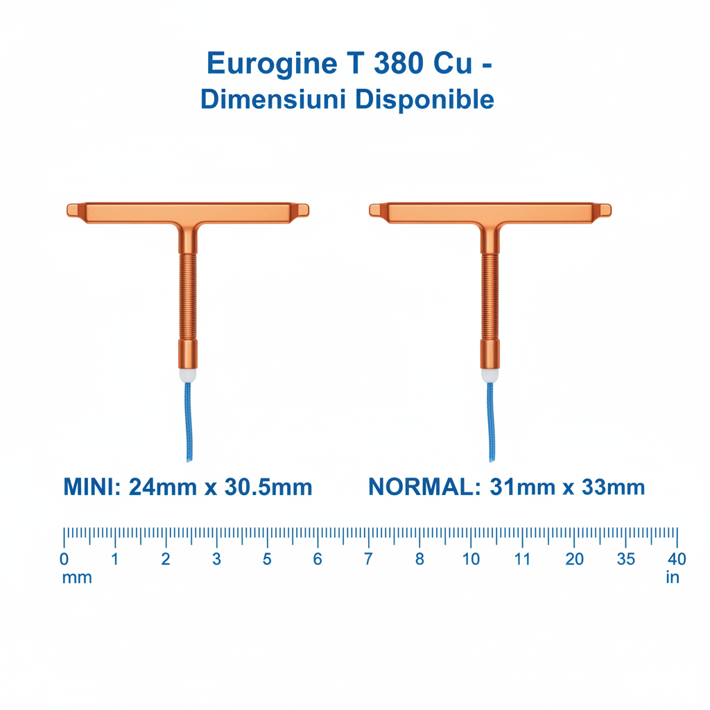 Dimensiuni Sterilet T 380 Cu - Mini 24x30.5mm și Normal 31x33mm - Comparație mărimi IUD